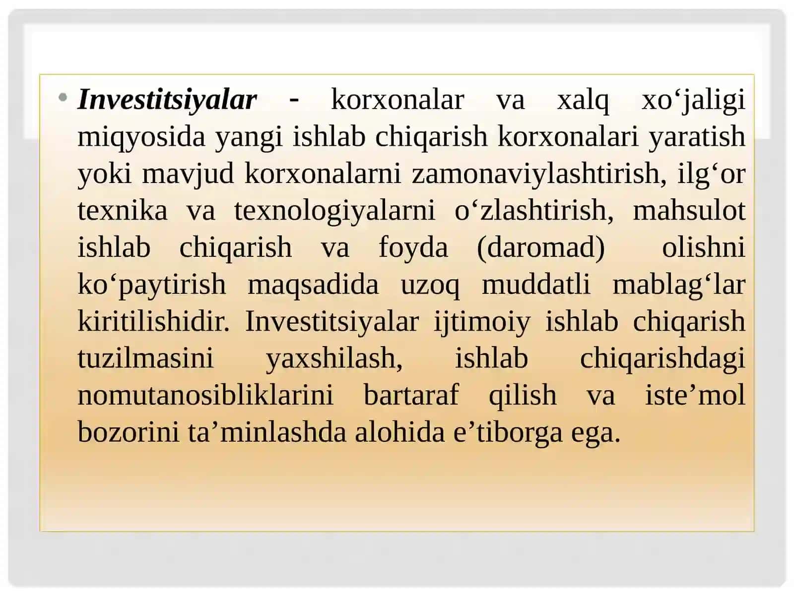 Investitsiyalarning korxonada samaradorligini oshirish qo‘llanma 2