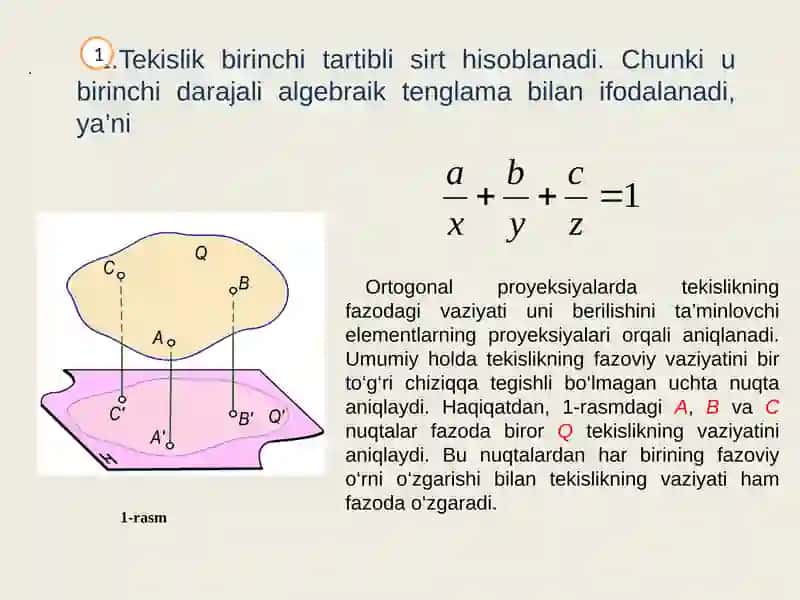 Tekisliklarning berilishi va proyeksiyalari 2