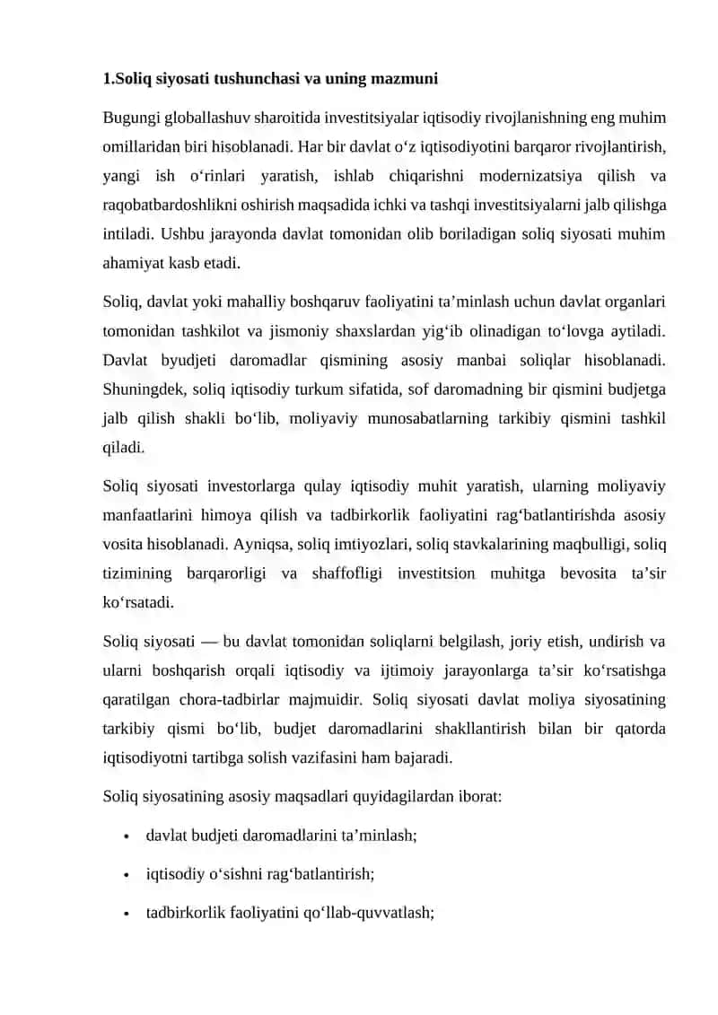 SOLIQ SIYOSATINING INVESTITSIYALARNI JALB QILISHDAGI AHAMIYATI 2