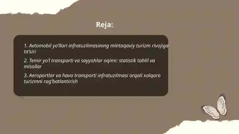 Transport infratuzilmasining turizm rivojiga ta'siri 2