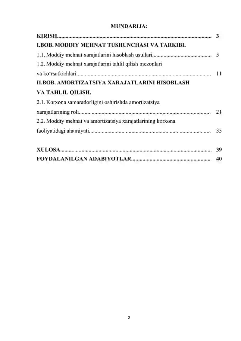 MODDIY MEHNAT VA AMORTIZATSIYA XARAJATLARI TAHLILI. 2