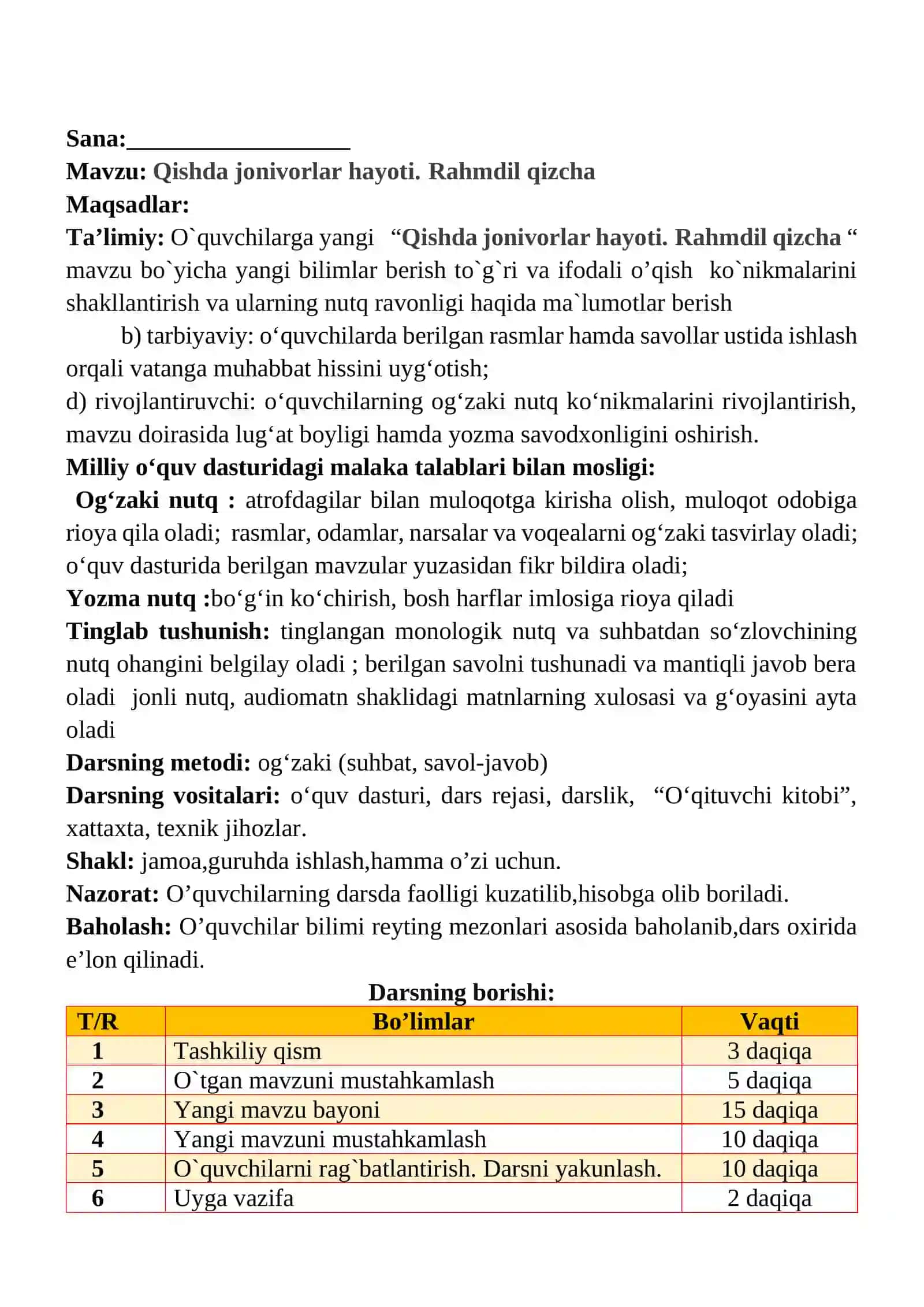 Qishda jonivorlar hayoti. Rahmdil qizcha 1-sinf o'qish savodxonligi dars ishlanmasi 2