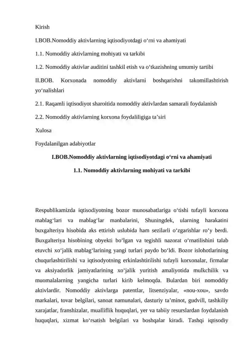Nomoddiy aktivlarning iqtisodiyotdagi o‘rni va ahamiyati 2