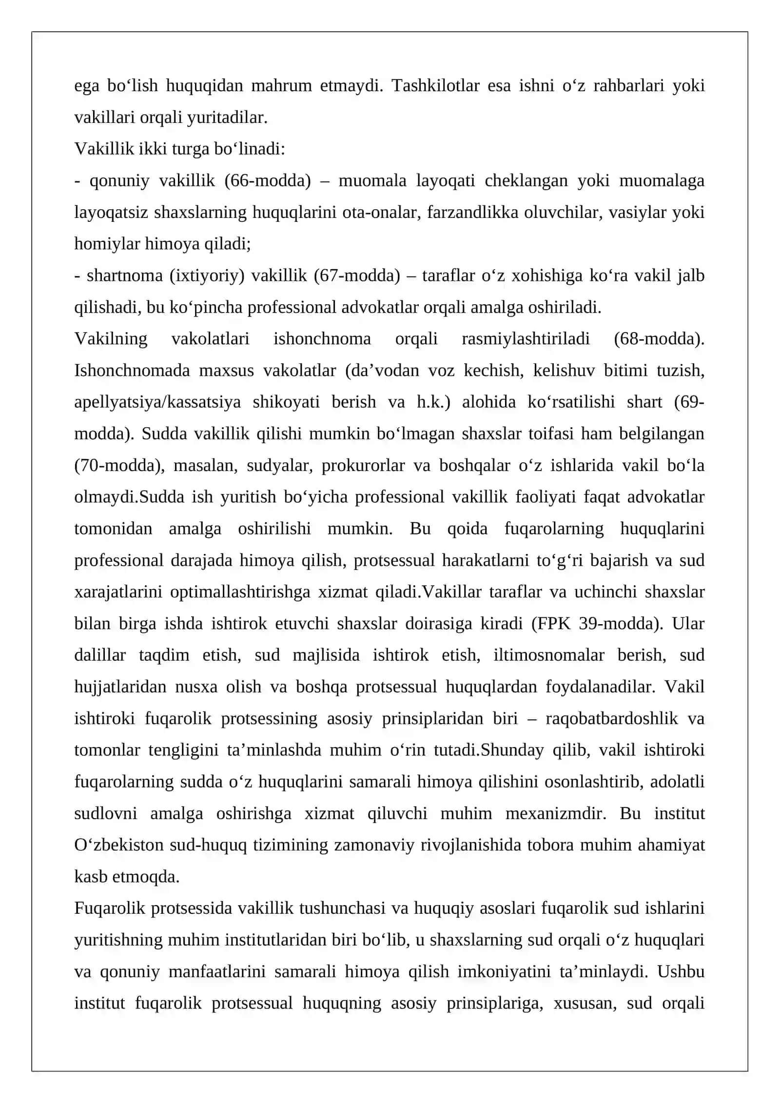 Fuqarolik protsessida vakil ishtiroki 2