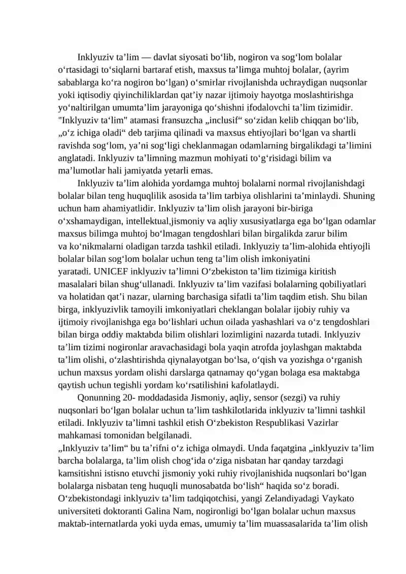 Inklyuziv ta’limning huquqiy asoslarini xalqaro hujjatlarda tahlil qilish 2