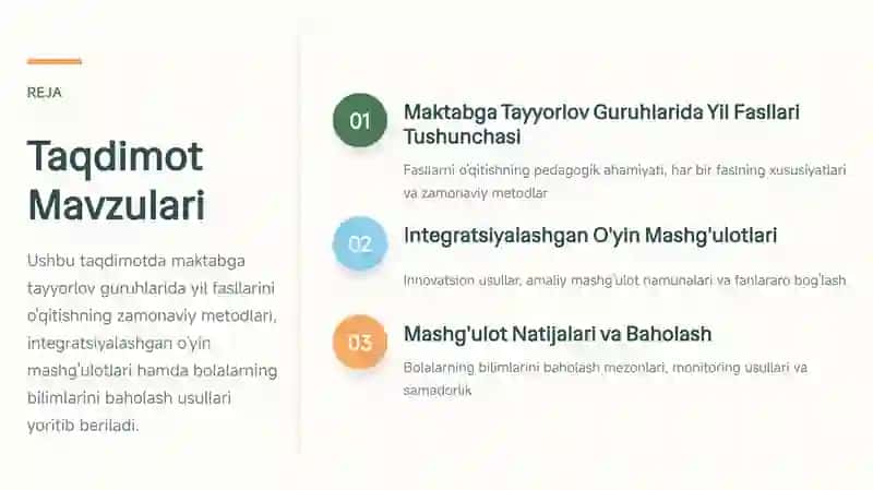 Maktabga tayyorlov guruhlarida yil fasllari 2