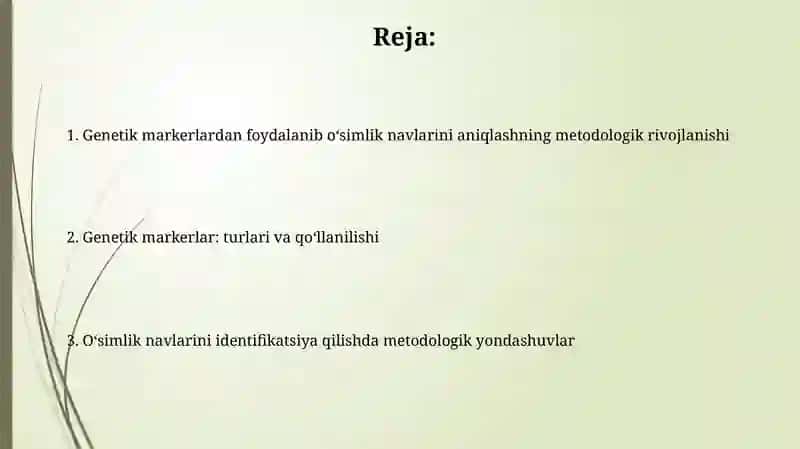 Taqdimot: Genetik markerlardan foydalanib oʻsimlik navlarini aniqlash 2