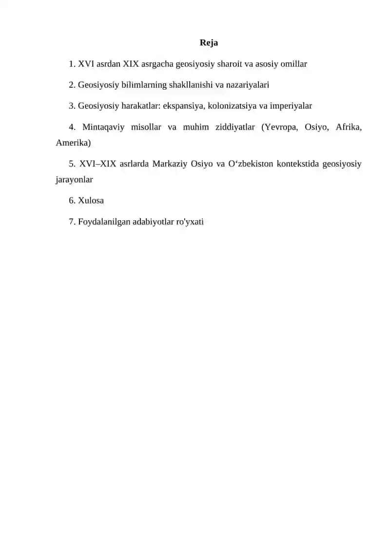 XVI-XIX asrda vujudga kelgan geosiyosiy bilimlar va harakatlar 2