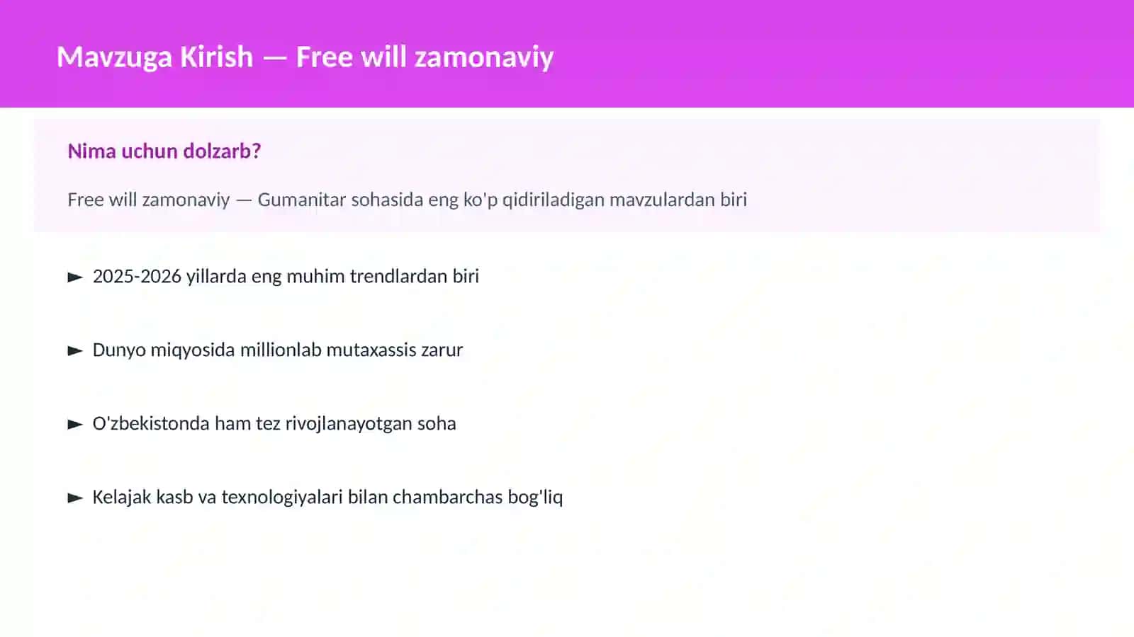 Free will zamonaviy 2