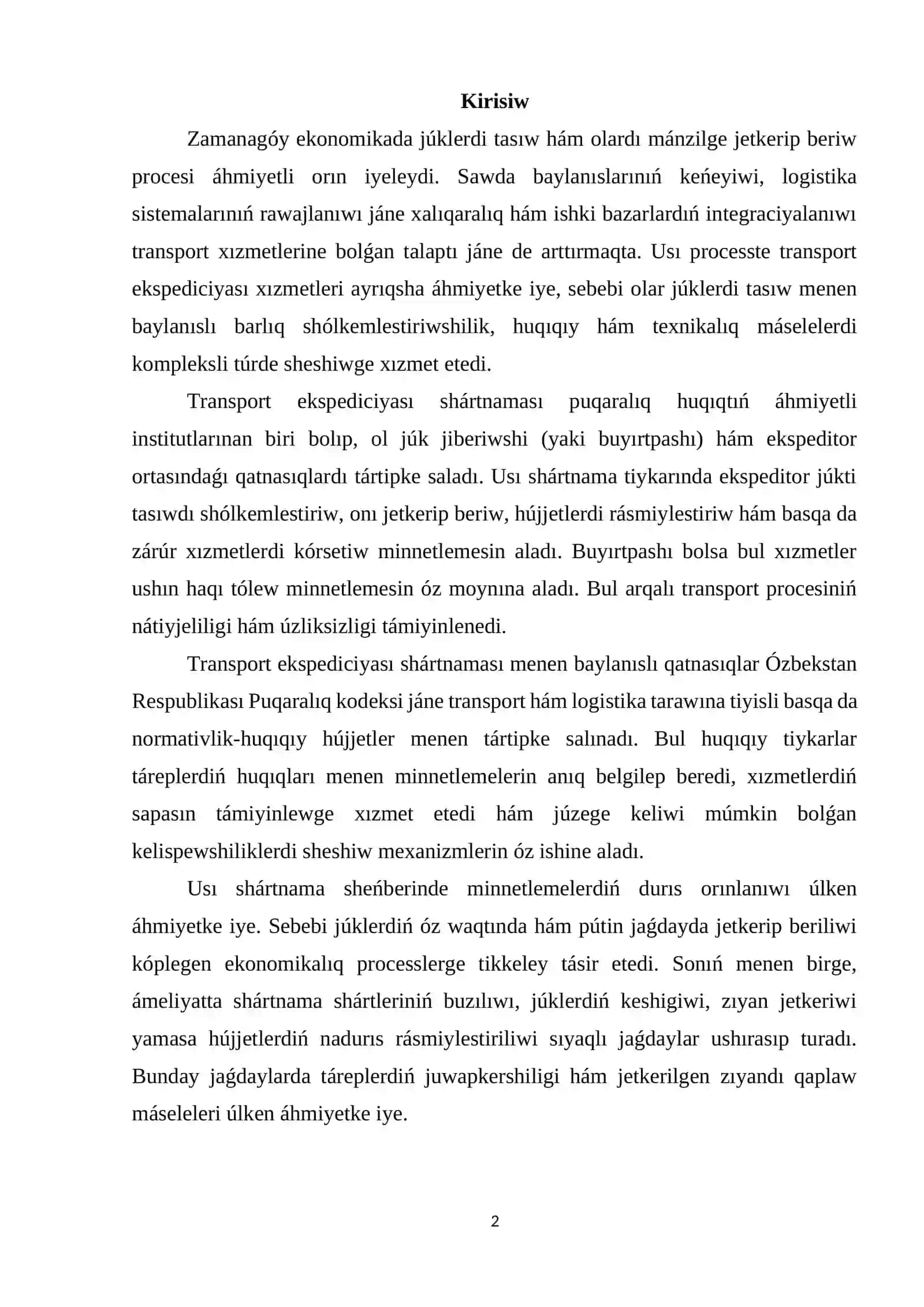 Transport ekspеdiciyası shártnaması shártlеrin buzǵanlıǵı ushın juwapkеrshilik hám shártnamanıń biykar bolıw tiykarları 2