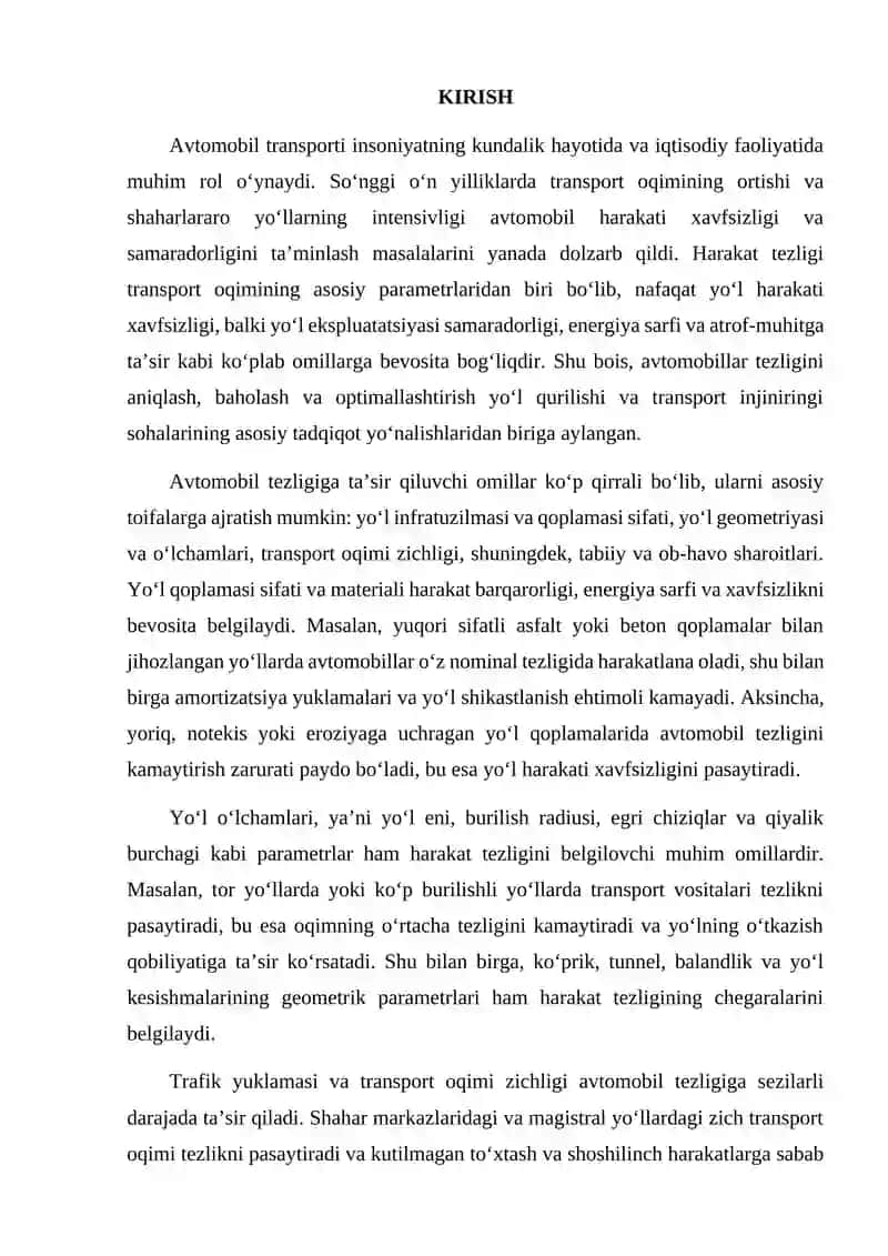 Avtomobil harakati xavfsizligi va o'lchamlarining baholash 2
