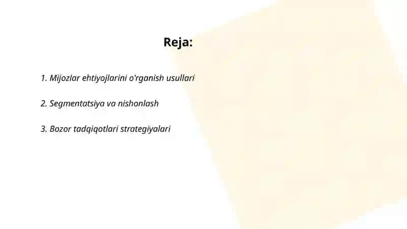 Mijozlar ehtiyojlarini o'rganish usullari 2