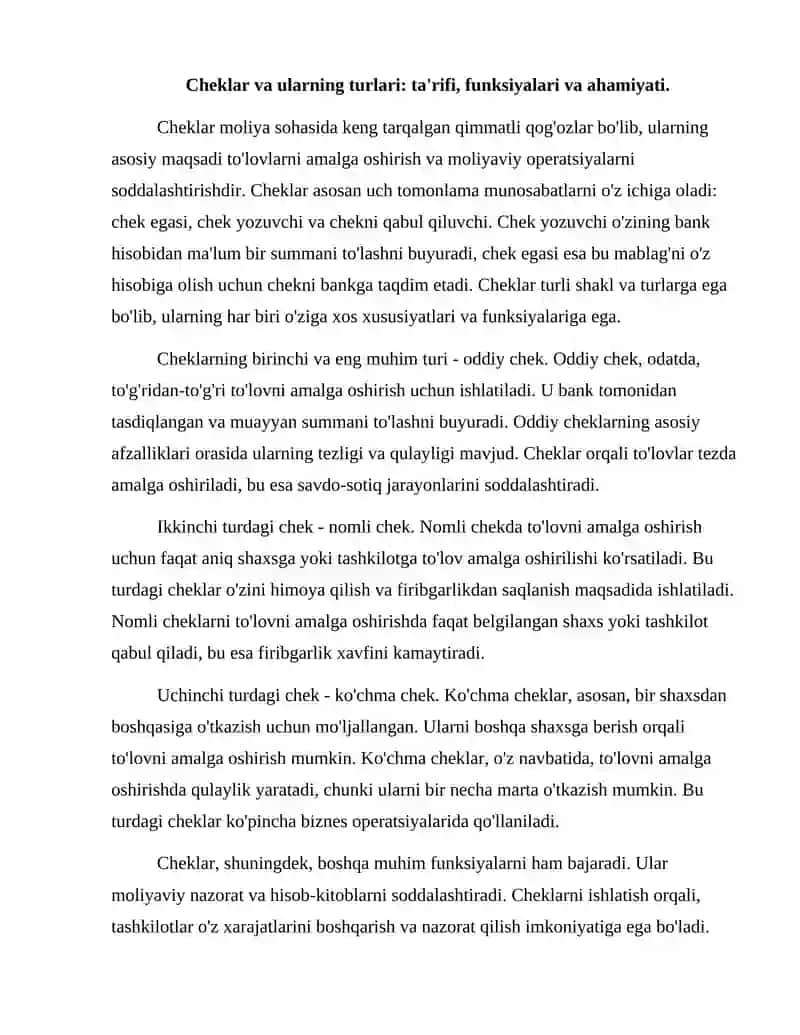 Cheklar, Jamg'arma (Depozit) Sertifikatlari, Tovar Tasarrufidagi Qimmatli Qog'ozlar 2