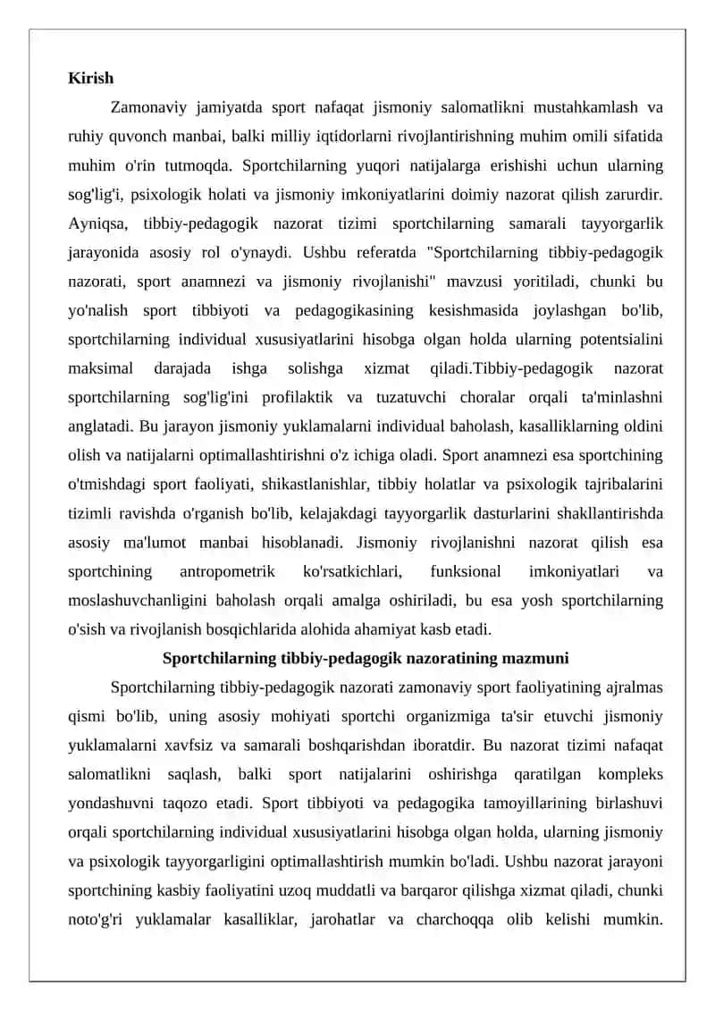 Sportchilarning tibbiy-pedagogik nazorati, sport anamnezi va jismoniy rivojlanishi 2