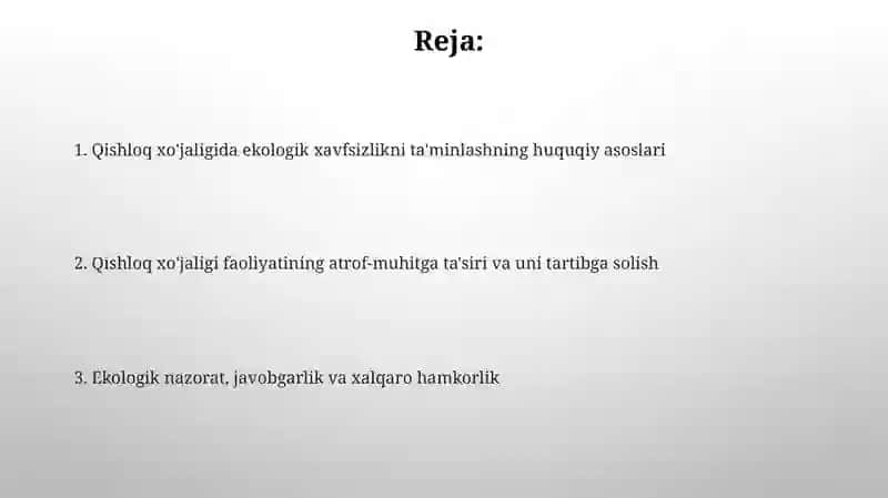 Qishloq xo'jaligida ekologik xavfsizlikni ta'minlashni huquqiy tartibga solish 2