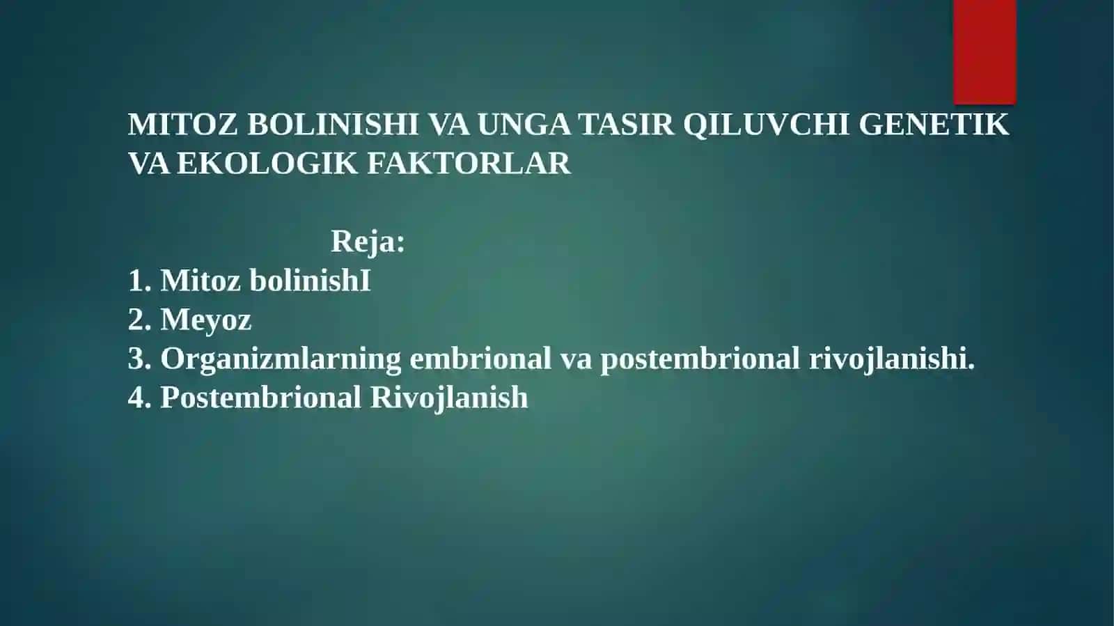 AGRONOMIYA(YEM-XASHAK EKINLARI)YO`NALISHI BIOLOGIYA VA GENETIKA FANI 2