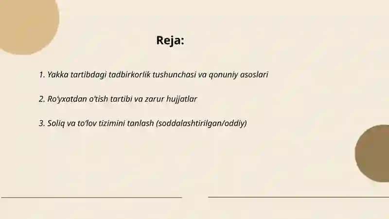Yakka tartibdagi tadbirkorlik faoliyatini tashkil etish tartibi 2