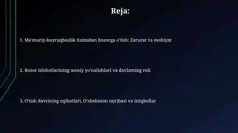 Ma‘muriy- buyruqbozlik tizimida bozor munosabatlariga o‘tish davri konsepsiyasi 2