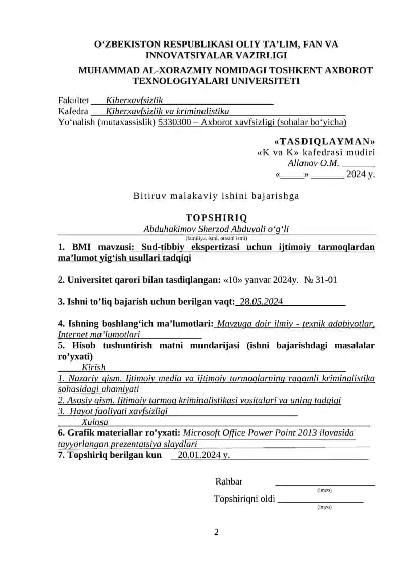Sud-tibbiy ekspertizasi uchun ijtimoiy tarmoqlardan ma’lumot yig‘ish usullari tadqiqi 2