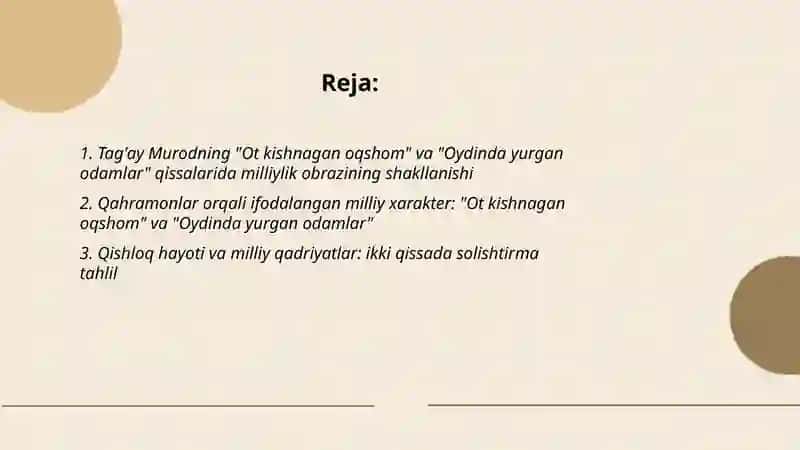 "Ot kishnagan oqshom" va "Oydinda yurgan odamlar" qissalarida milliylik masalasi 2