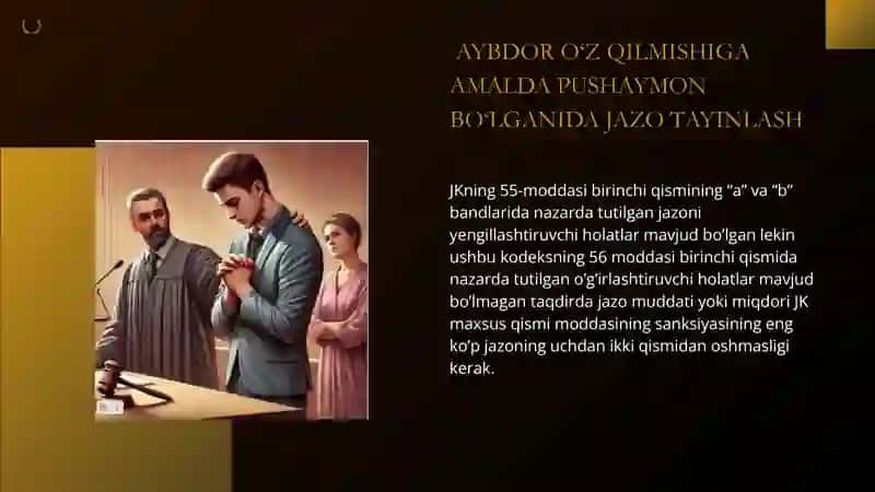 Aybdor o'z qilmishiga amalda pushaymon bo'lganda jazo tayinlash 2
