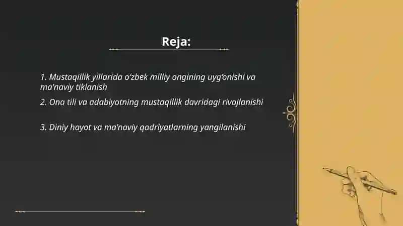 Mustaqillik yillarida O'zbekistonda ma'naviy va madaniy taraqqiyot 2