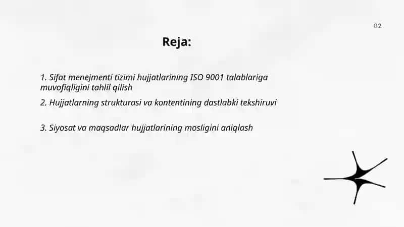 Sifat menejmenti tizimi hujjatlarini dastlabki tekshiruvi va uni sertifikatlashtirish 2