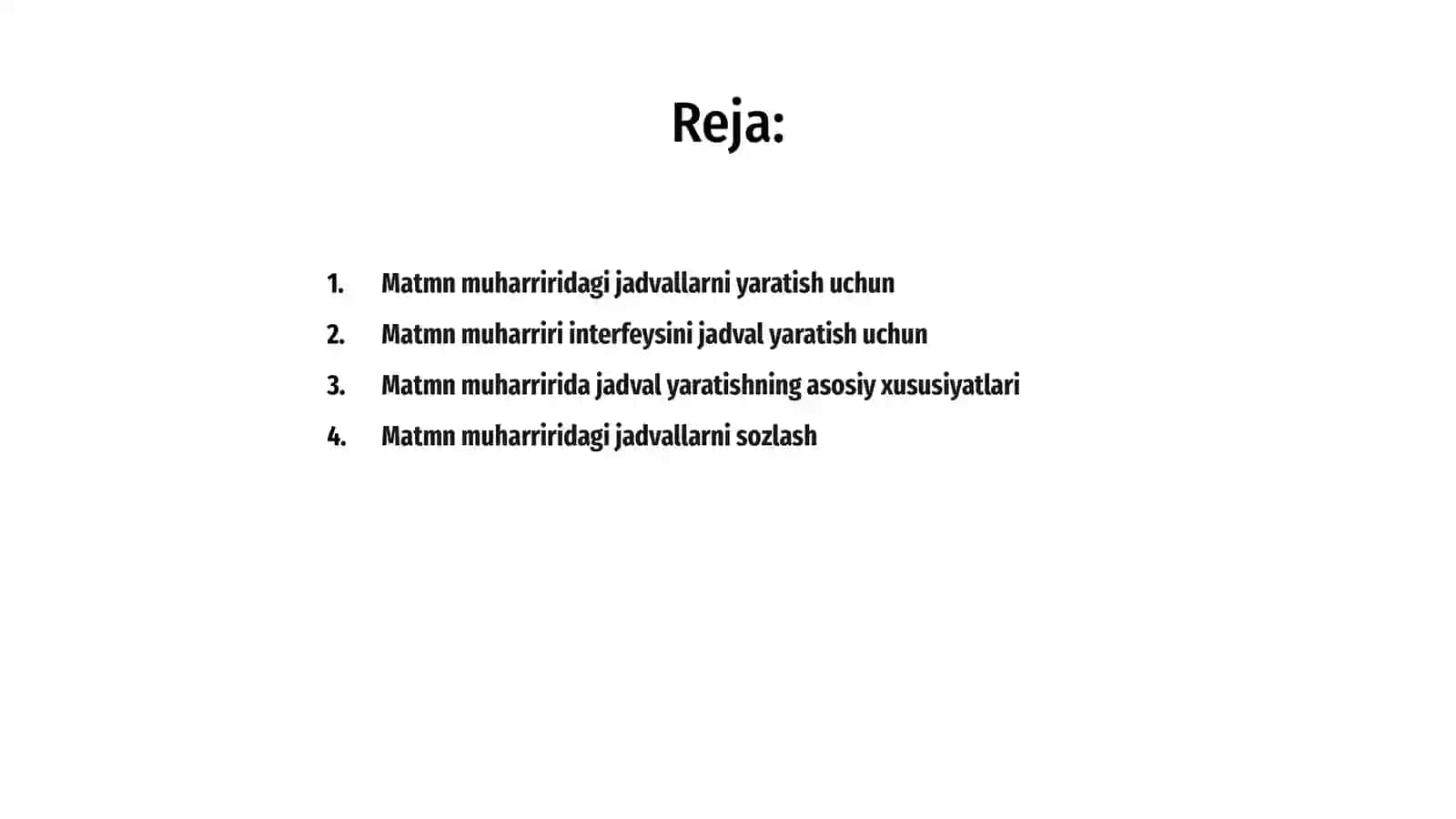 Matn muharriri yordamida jadvallar yaratish 2