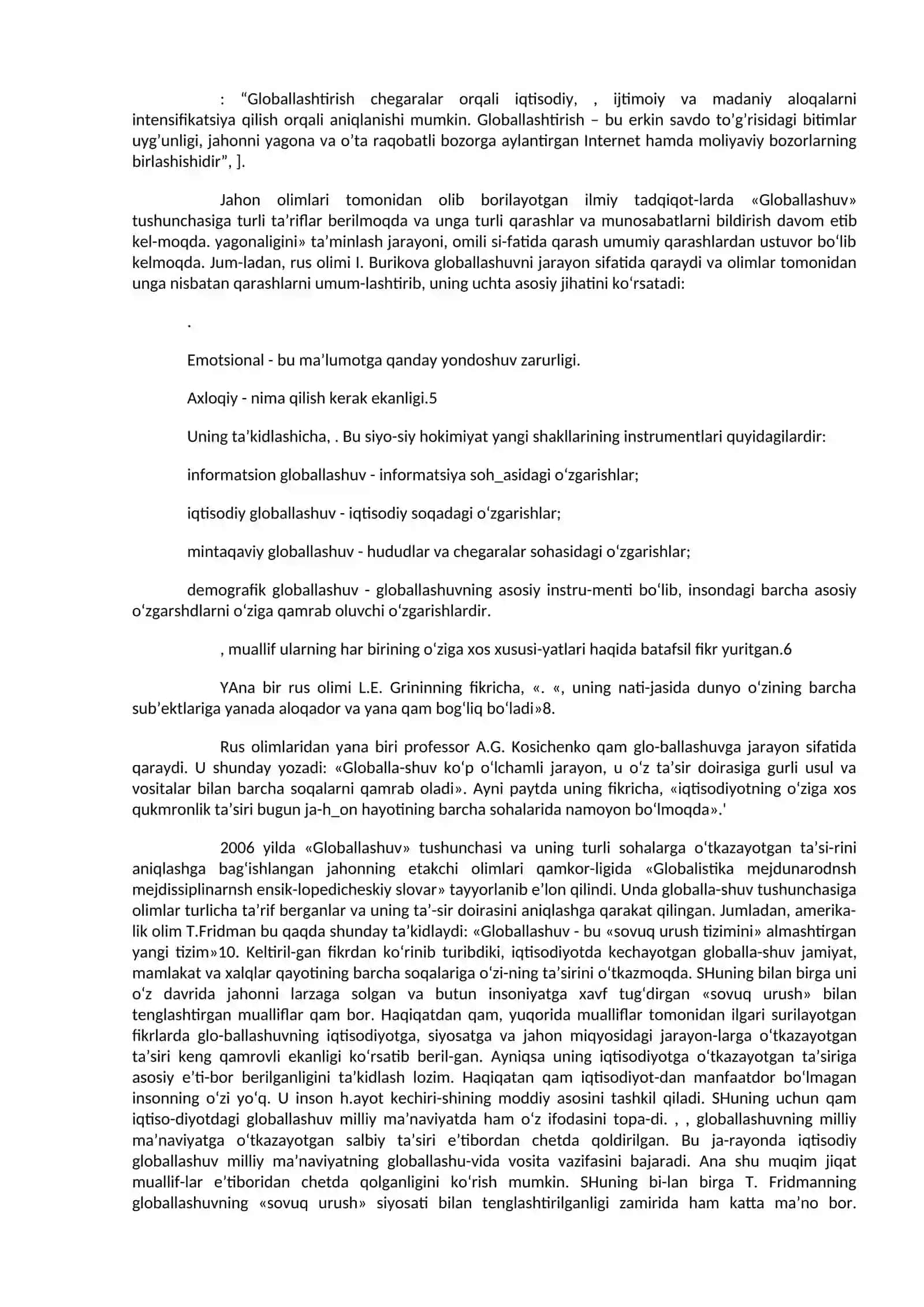 Globallashuv tushunchasi,, jamiyat hayotida namoyon bo‘lish xususiyatlari. Globallashuvning nazariy asoslari 2
