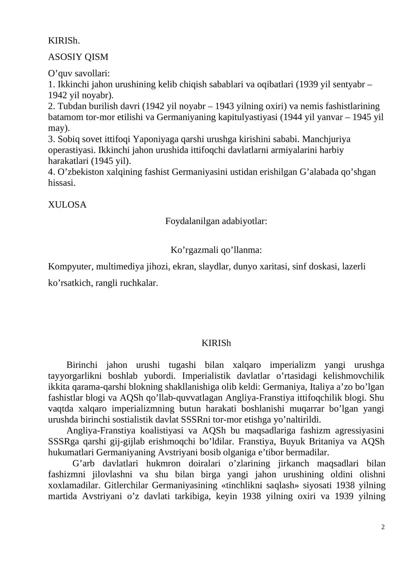 HARBIY SAN’AT TARIXI va MILLIY MEROS FANIDAN MA’RUZA 2