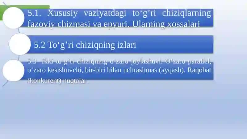 Xususiy vaziyatdagi to‘g’ri chiziqlarning fazoviy chizmasi va epyuri. 2