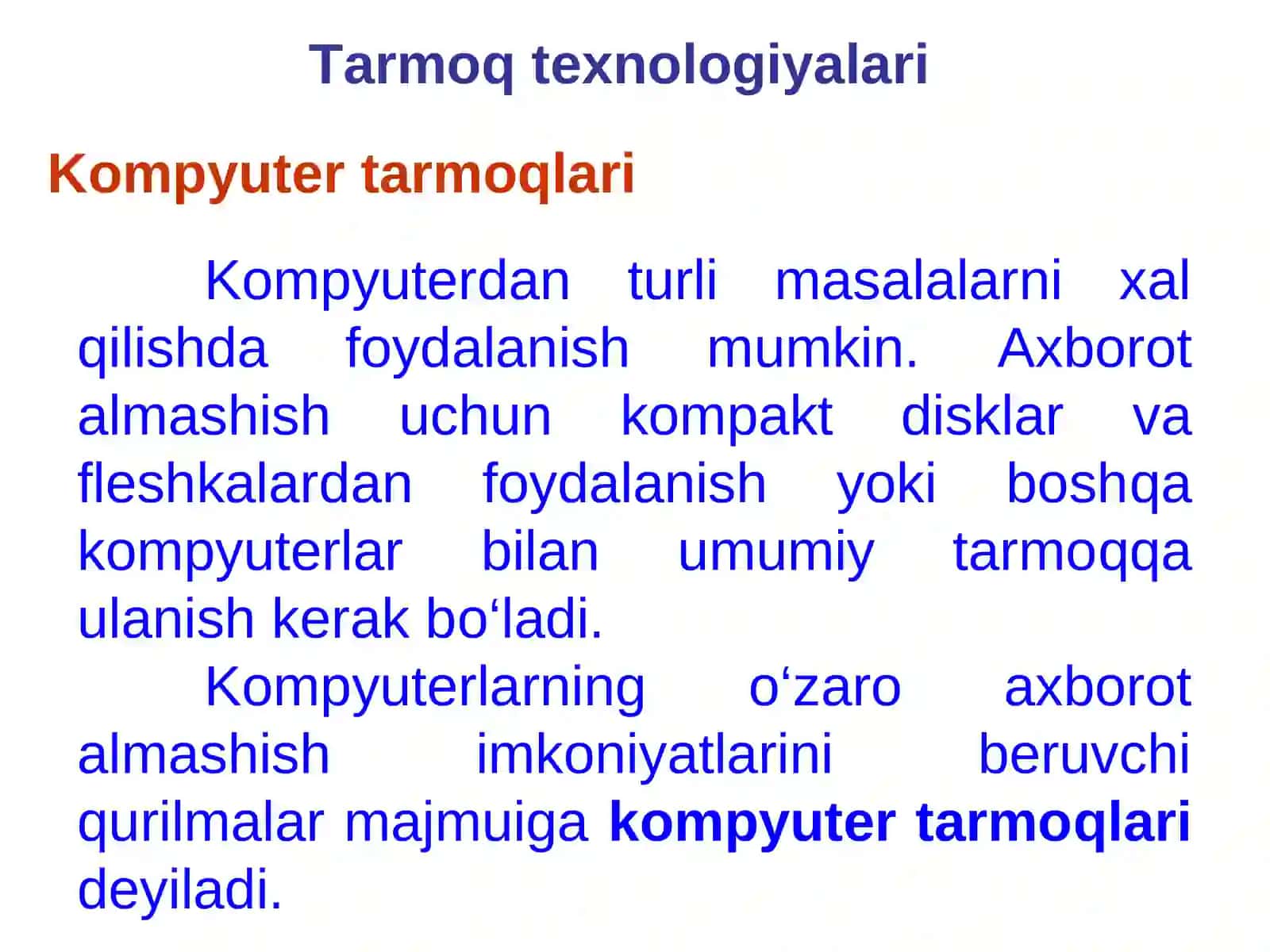 Kompyuter tarmoqlari va tarmoq texnologiyalari 2
