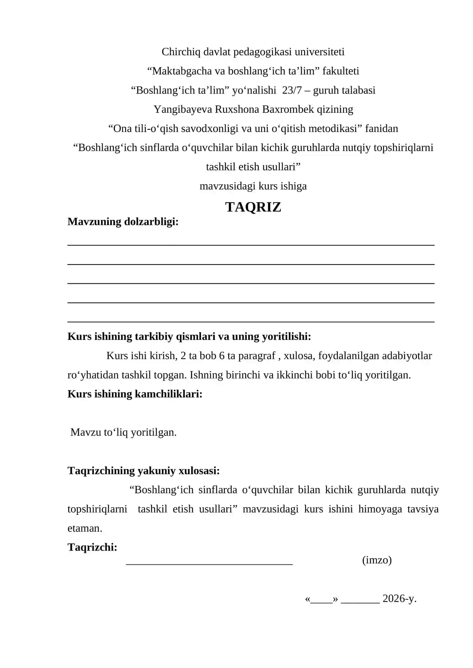 Boshlangʻich sinflarda oʻquvchilar bilan kichik guruhlarda nutqiy topshiriqlarni tashkil etish usullari 2