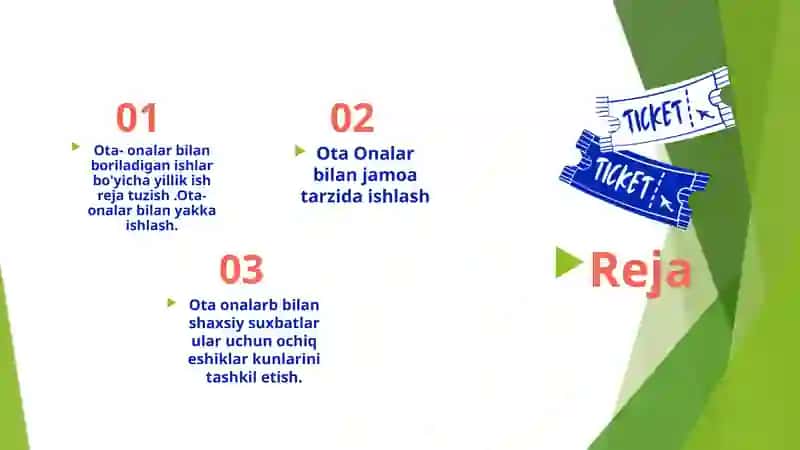 Ota-onalar bilan boriladigan ishlar bo'yicha yillik ish reja tuzish 2
