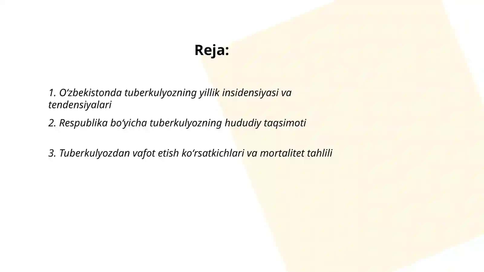 Oʻzbekistonda tuberkulyoz boʻyicha epidemiologik vaziyatni baxolash 2