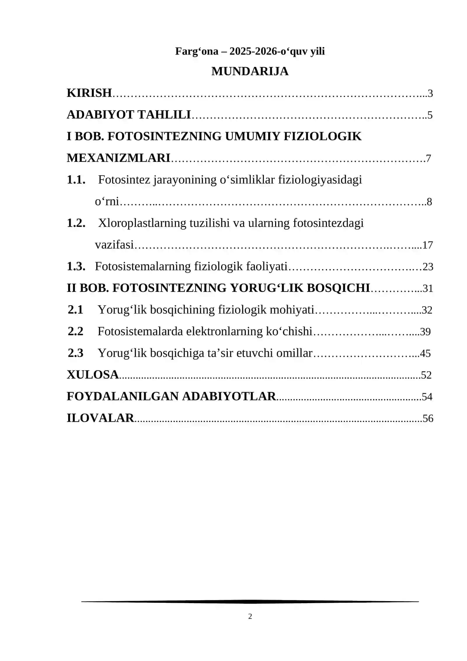 O‘simliklar fiziologiyasi fanidan KURS ISHI 2