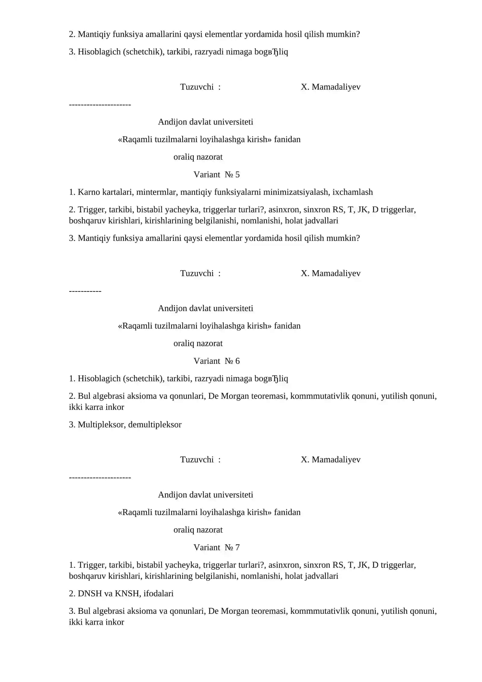 Raqamli tuzilmalarni loyihalashga kirish 2