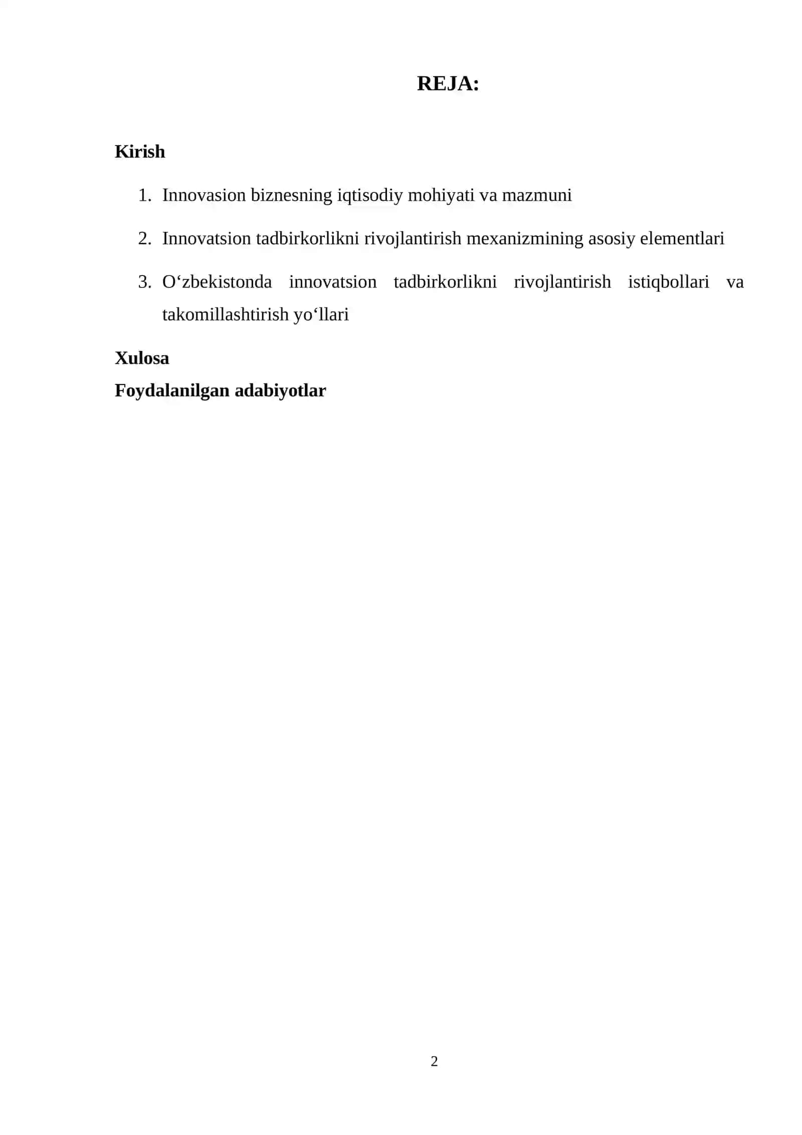 Inovasion biznesning iqtisodiy mohiyati va rivojlanish xususiyatlari 2