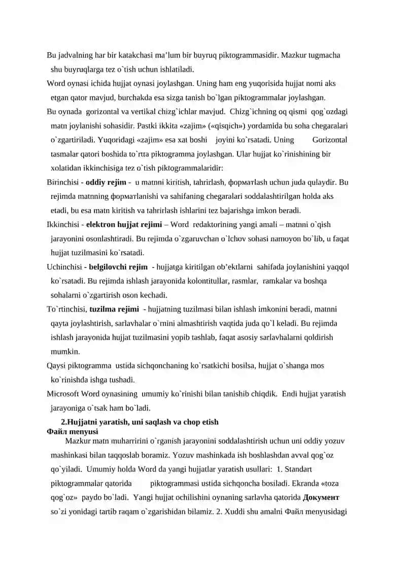 Microsoft Word matn muharririning asosiy imkoniyatlari 2