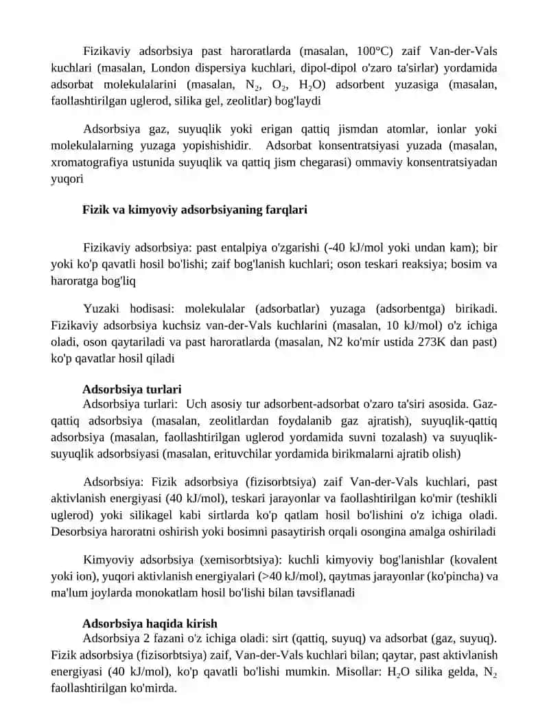 Adsorbsiya nima? Fizik va kimyoviy adsorbsiya o'rtasidagi farq 2