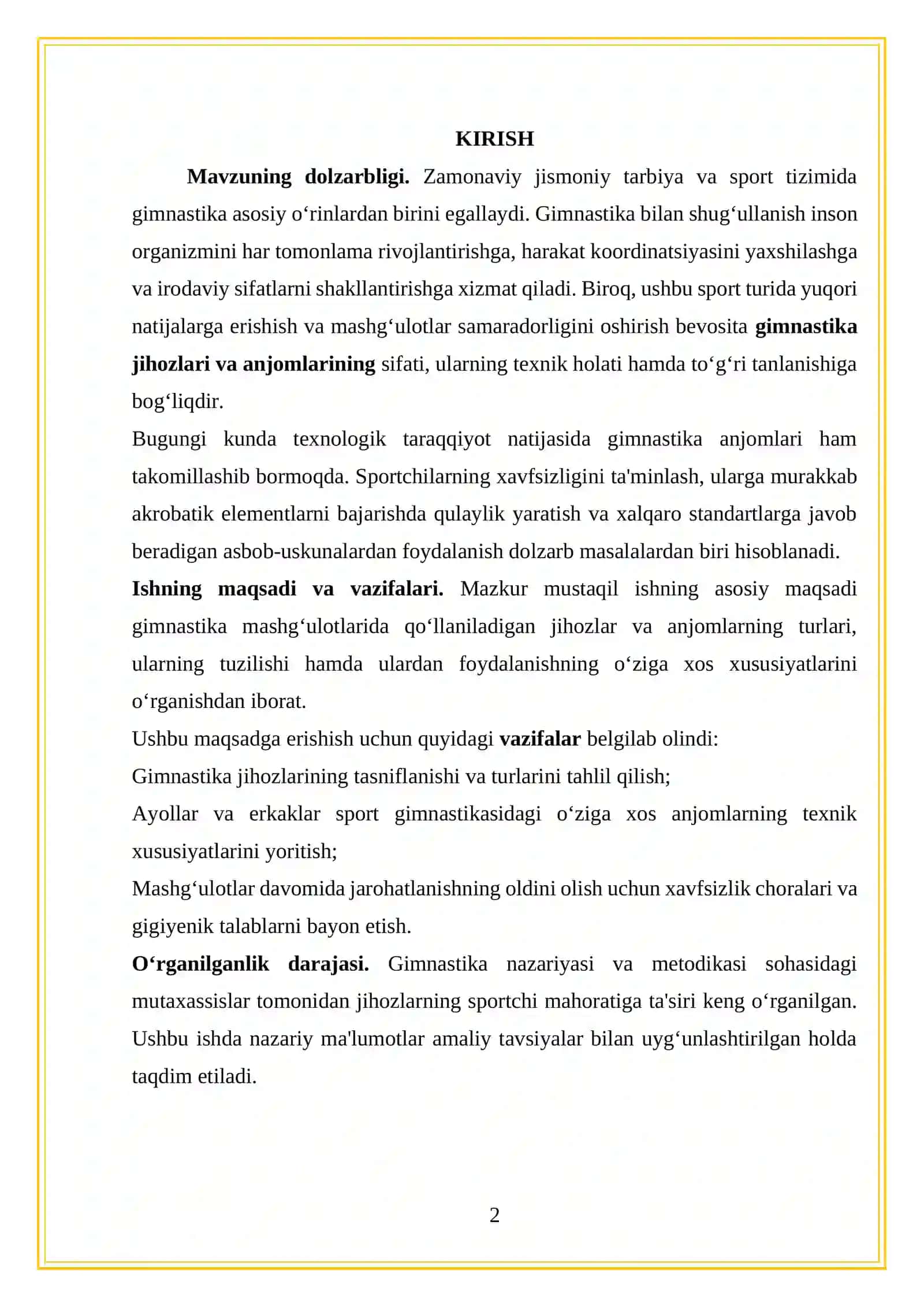 “GIMNASTIKA JIHOZLARI VA ANJOMLARI” 2