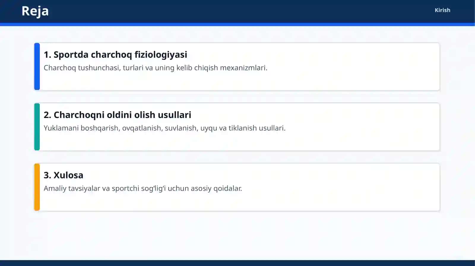 SPORTDA CHARCHOQ FIZIOLOGIYASI VA UNI OLDINI OLISH USULLARI 2