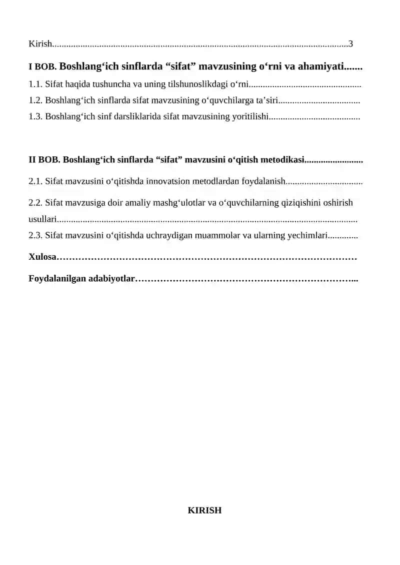 Boshlang'ich sinflarda sifat mavzusini o'rgatish metodikasi kurs ishi 2
