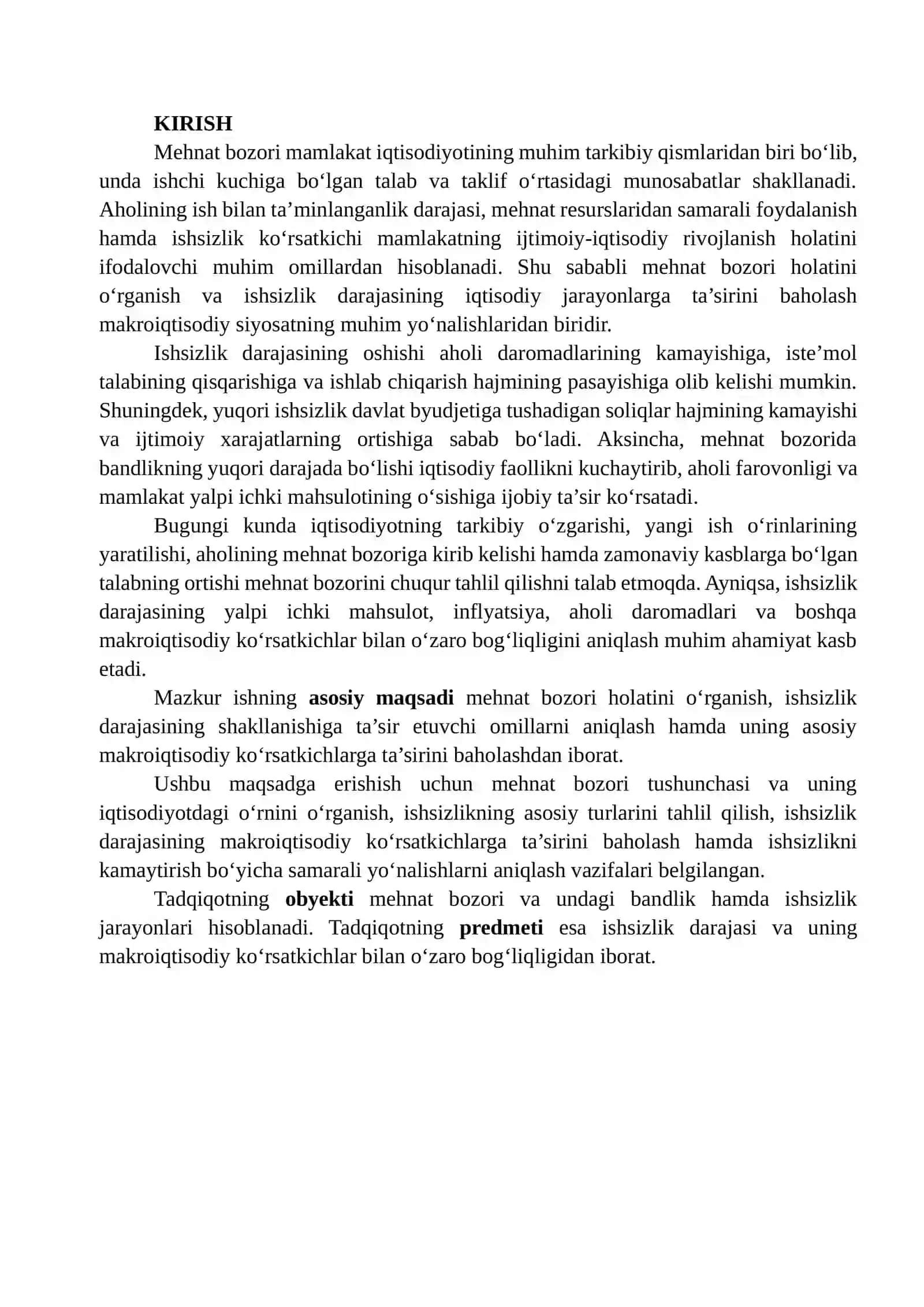 MEHNAT BOZORI HOLATI VA ISHSIZLIK DARAJASINING MAKROIQTISODIY KO‘RSATKICHLARGA TA’SIRINI BAHOLASH 2
