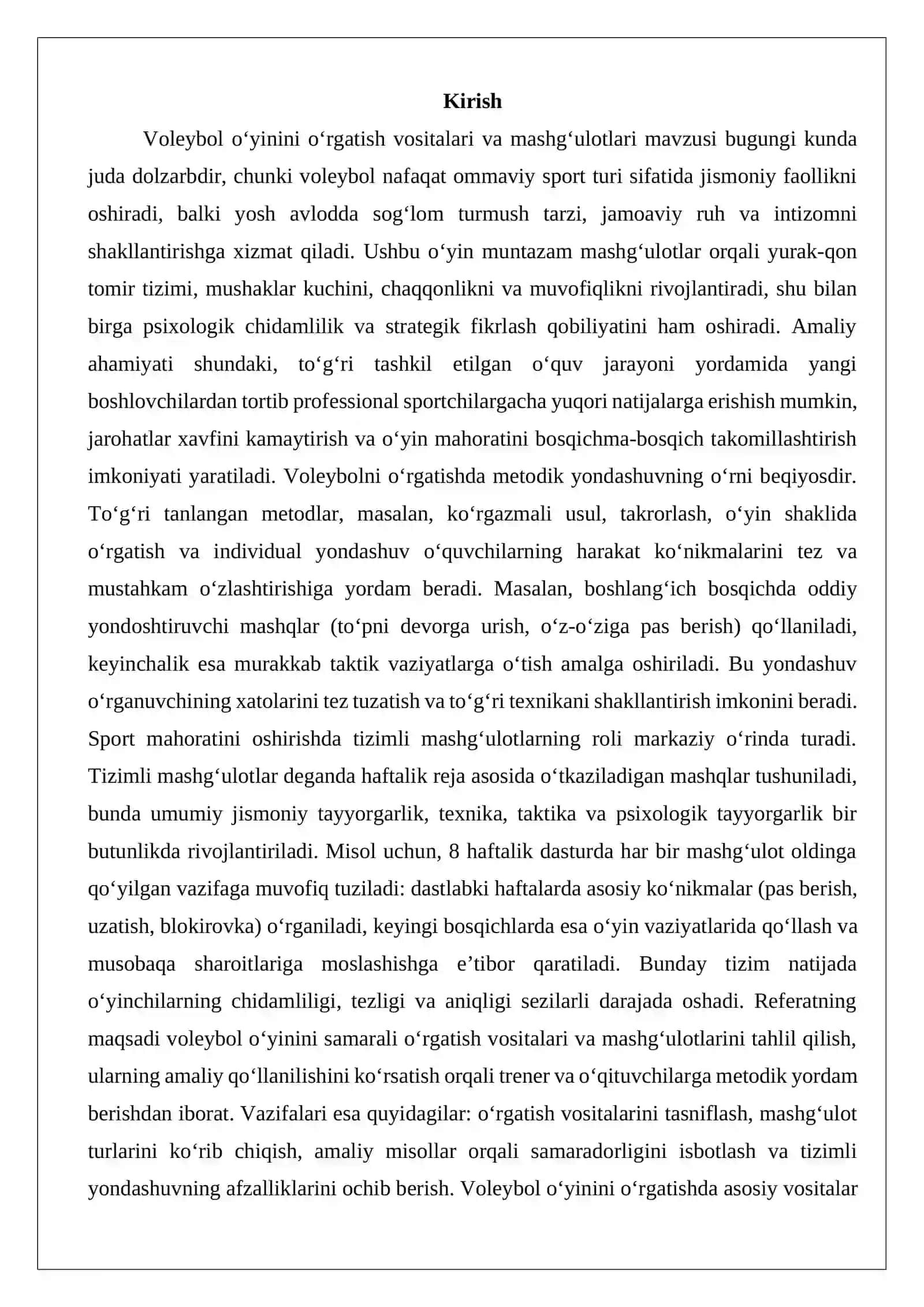 Voleybol o‘yinini o‘rgatish vositalari va mashg‘ulotlari 2