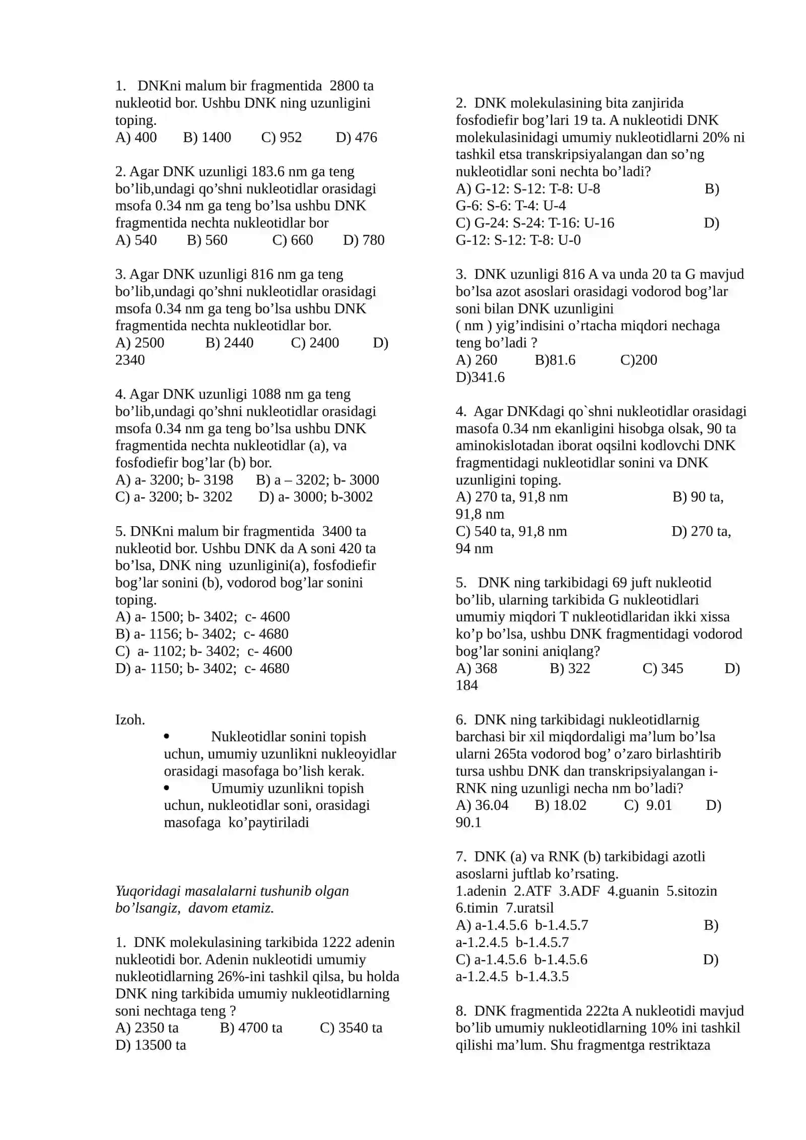 Nukleotidlar sonini topish 2