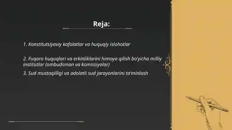 Yangi Õzbekistonda inson haq-huquqlari va erkinliklari kafolatlatining yaratilishi 2