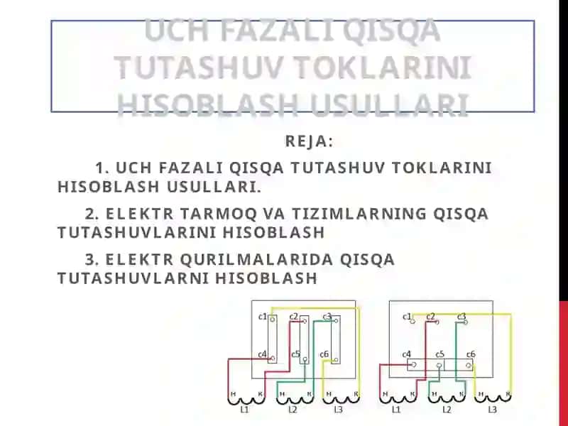 Uch fazali qisqa tutashuv toklarini hisoblash usullari 2