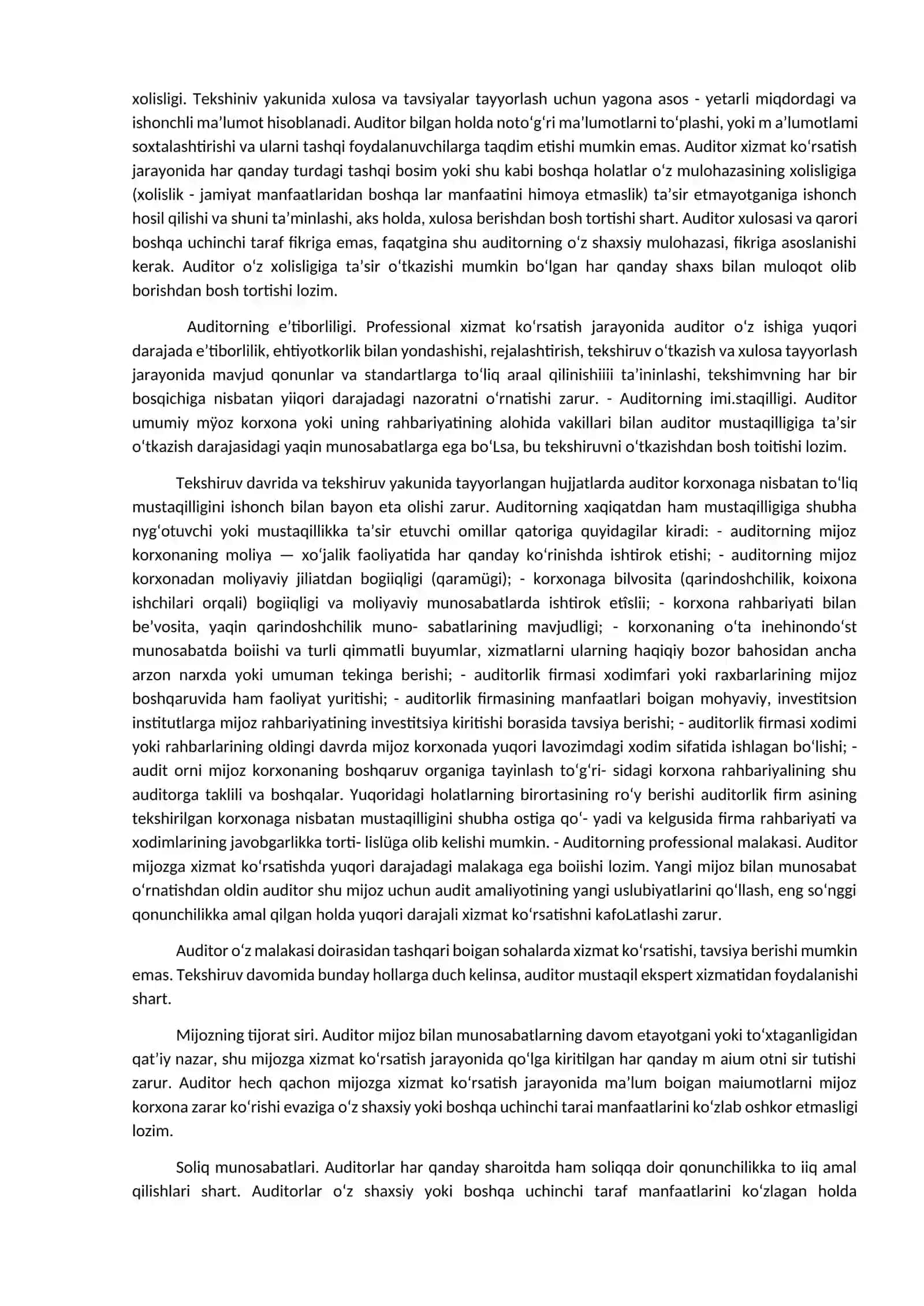 Auditorlik etika haqida tushuncha. Auditning axloq kodeksining mazmuni va uning asosiy talablari hamda tamoyillari 2