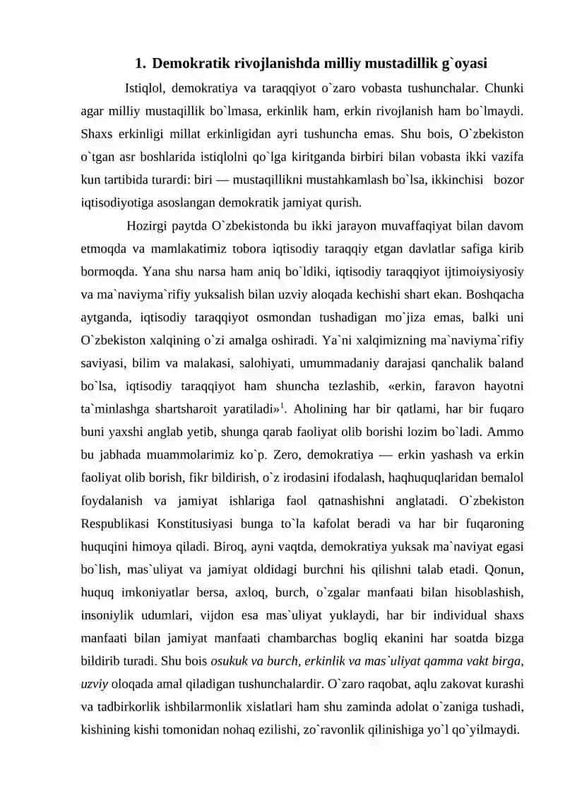 O`zbekistonda milliy g`oya va uning jamiyat hayotidagi o`rni 2